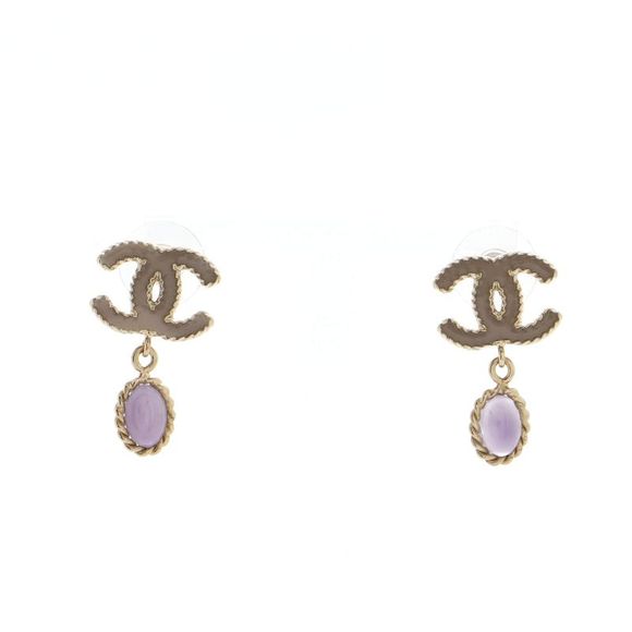Chanel Jewelry - Chanel Oval CC Dangle Earrings Metal with Enamel and Resin Gold